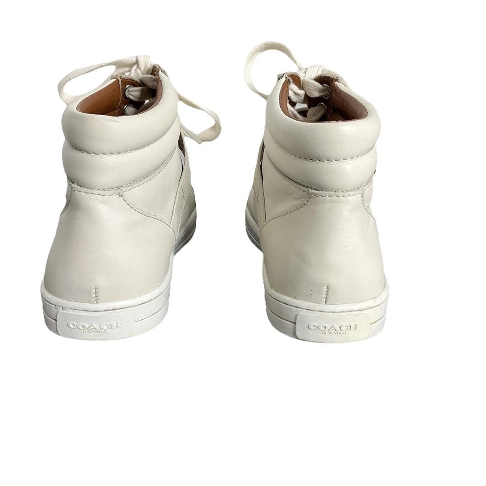 Coach Pembroke Off White Leather High Top Sneakers Turnlock Gold Hardware 7.5B - Picture 5 of 10